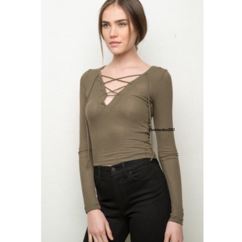 Brandy Melville Green lace up top